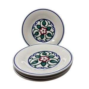 Pfaltzgraff Arbor Vine Salad Plates Set of 4 Red Flower Blue Border Green Vine